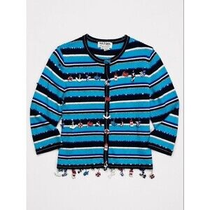 Jack B. Quick Nautical Charm Cardigan Blue Striped sweater vintage 90's PM